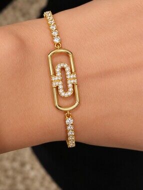 22kgp Dubai Jewelry Gold-Tone Pave Link Bracelet - Women Jewelry